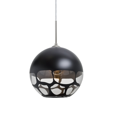 Besa Lighting Rocky Cord Pendant, Black, Satin Nickel Finish, 1x60W Incandescent 1JT-ROCKYBK-SN